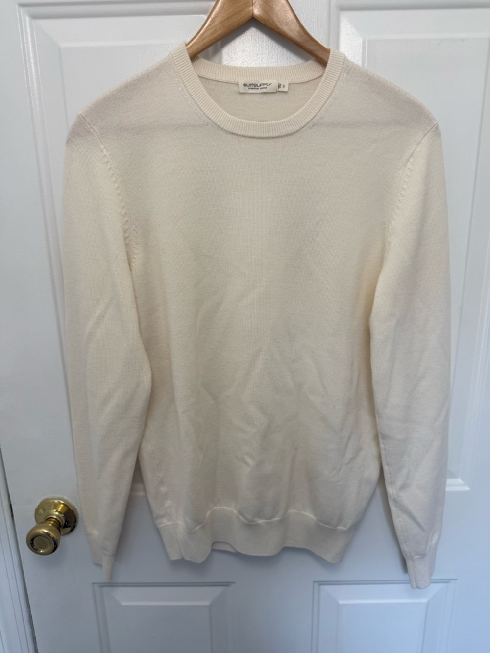 Men’s Suitsupply Cream 100% Merino Wool Crewneck Sweater Size Small